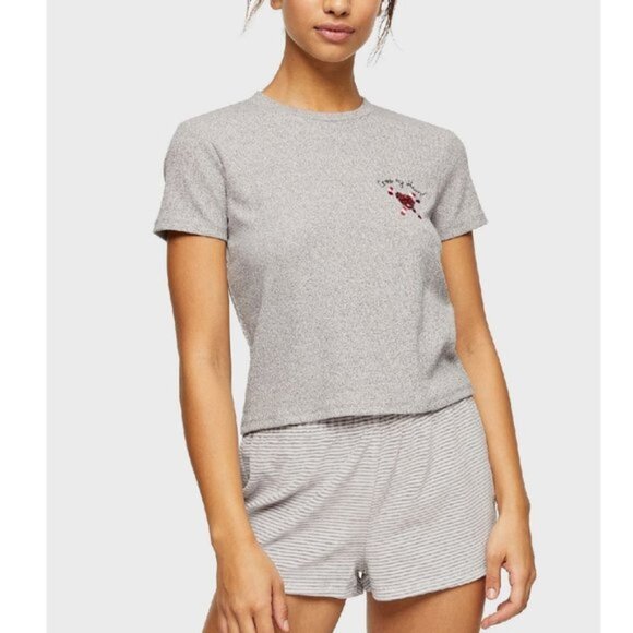 TOPSHOP Heart Print Pyjama Top - Picture 1 of 7